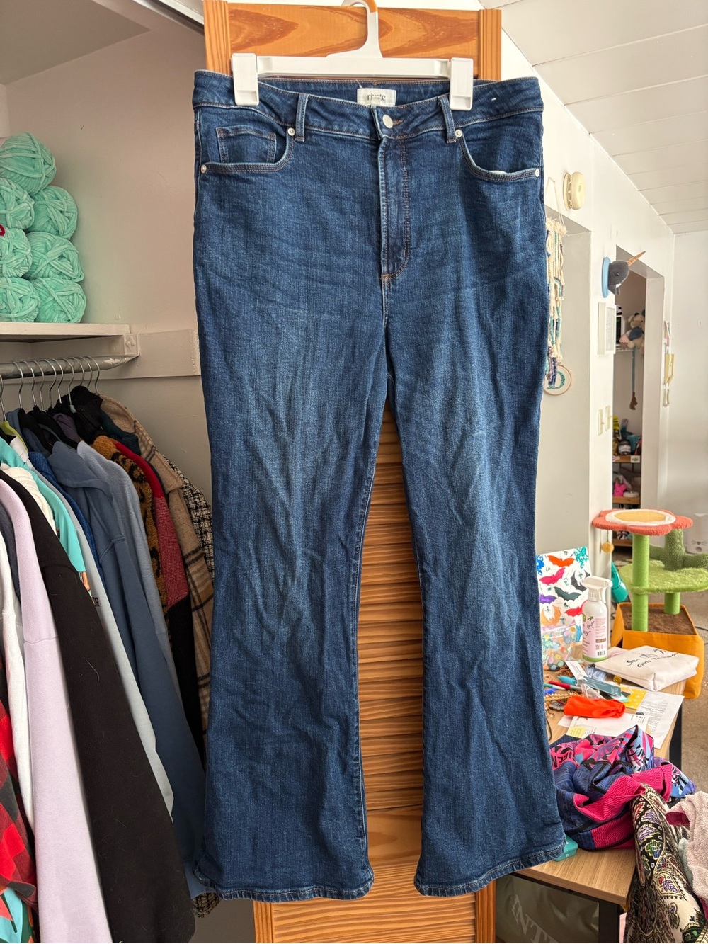 Loft Rivete Curvy Slim Flare Jeans Size 14/32 Dark Wash Stretch Denim 3 for $25